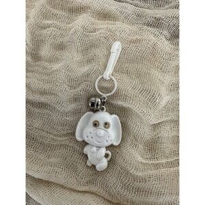 Vintage 1980s Plastic Bell‎ Charm Dog For 80s Necklace Keychain Clip White